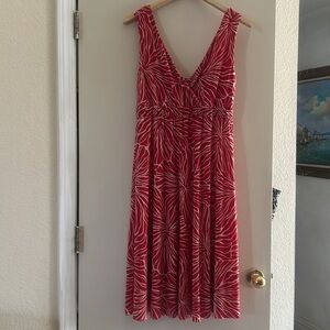 Metro7 Red & Cream Floral Empire Waist Knee-Length Dress Sz M